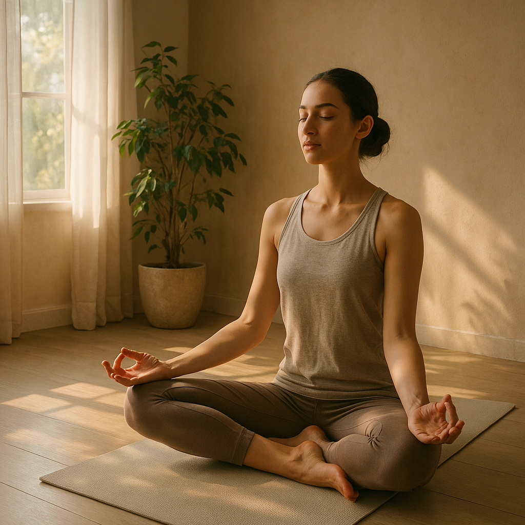 Gentle yoga pose in a bright studio
